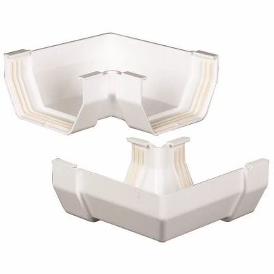 5-Inch White Contemporary Vinyl Gutter Miter for Seamless Rain Gutter Corners