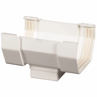 Gutter Center Drop Outlet, Contemporary, Vinyl, White, 5-In.