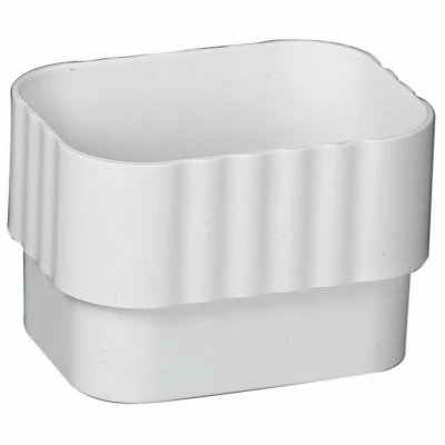 Downspout Connector, Traditional, Vinyl, White, 2 x 3-In.