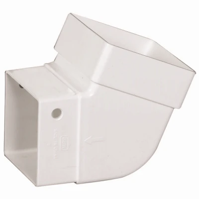 Gutter Elbow, Contemporary, Square, Vinyl, White, 2-In.