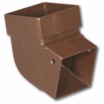 Gutter Elbow, Contemporary, Square, Vinyl, Brown, 2-In.