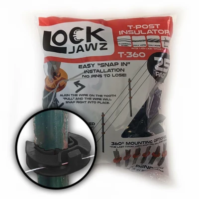 Lock Jawz Electric Fence T-Post Insulator, Black, Six Positions
