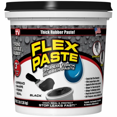 FLEX PASTE Super Thick Waterproof Rubberized Paste, Black, 3-Lb. Tub