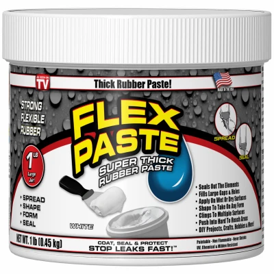 FLEX PASTE Super Thick Waterproof Rubberized Paste, White, 1-Lb. Tub