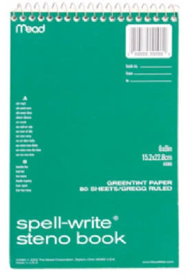 Spell-write Steno Book, 6 X 9, White, 80 Sheets, Gregg Rule