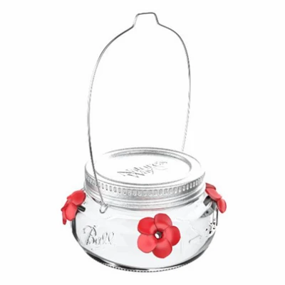 Mason Jar Hummingbird Feeder, Glass Dish, Lid & Hanger