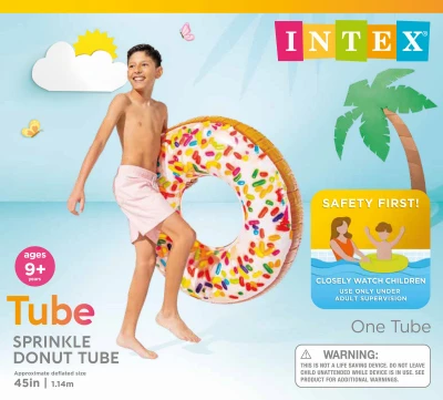 Sprinkle Donut Inflatable Tube, 45-Inch Diameter, Durable Pool Float