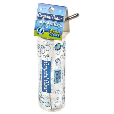 Crystal Clear Pet Water Bottle, 8 Ounce, Attaches To Cage With Spring Hanger