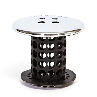 Bathtub Drain Protector Hair Catcher in Black and Chrome Finish