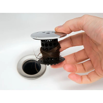 Bathtub Drain Protector Hair Catcher in Black and Chrome Finish