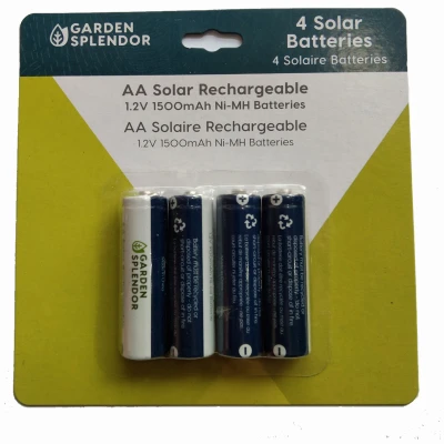 Solar Light Rechargeable Batteries, AA, 4-Pk.