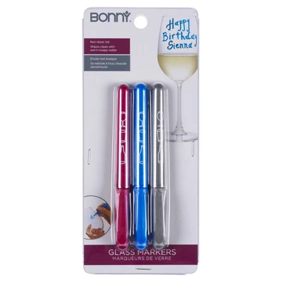 Glass Markers Set, 3 Pieces, Multi-Color, Suitable for Writing on Glass Surfaces