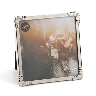 Photo Frame Shiny Silver Metal 4 by 4 Inches