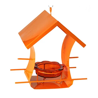 Metal House Oriole Bird Feeder With Glass Jar For Jelly And Orange Halves