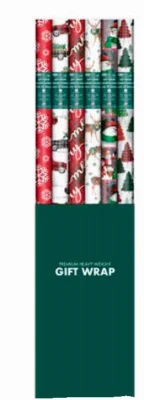 Christmas Wrapping Paper with Traditional Designs, 75 Square Feet Roll