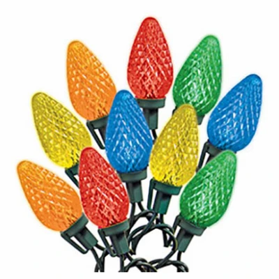 Staylit Faceted C9 25-light Set With Multi Led Bulbs And Green Wire