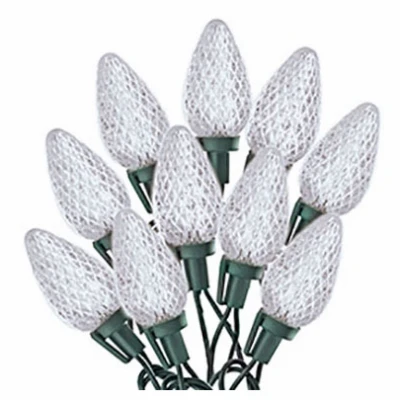 Staylit Faceted C9 25-light Set With Cool White Led Bulbs And Green Wire