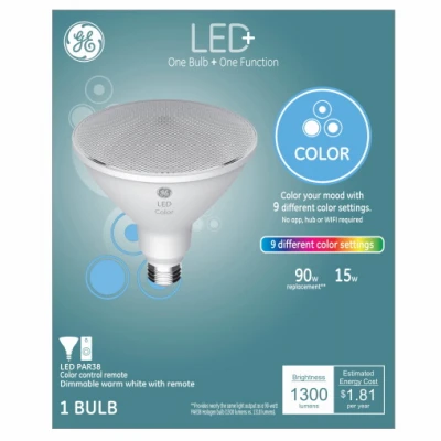 LED+ Light Bulb, Color-Changing & Dimmable Remote, PAR38, 1300 Lumens, 15 Watt