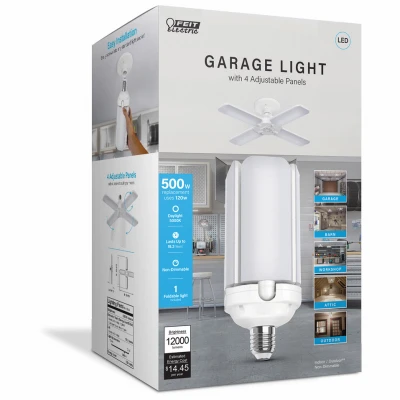 Frosted LED Garage Light Bulb, 4 Foldable Light Panels, 120-Watts