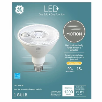 LED+ Floodlight Bulb, Motion Sensor, PAR38, Warm White, 1200 Lumens, 15 Watt