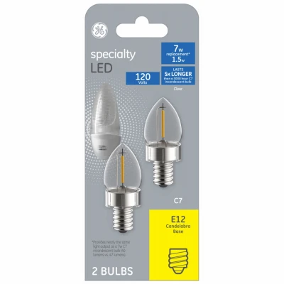 LED Night Light Bulbs, Candelabra Base, Clear, 1 Watt, 2-Pk.