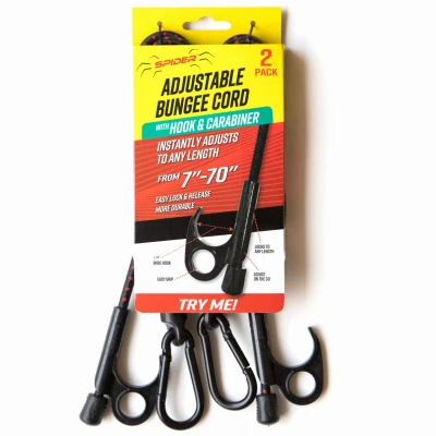 Heavy-Duty Bungee Cords, Carabiner and Hook, Stretches Up to 70-In., 2-Pk.