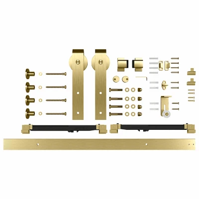 Designer Interior Sliding Barn Door Kit with Soft Close, Brushed Gold Finish, 76 Inches
