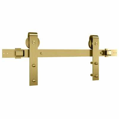 Designer Interior Sliding Barn Door Kit, Soft Close, Brushed Gold, 76 In.