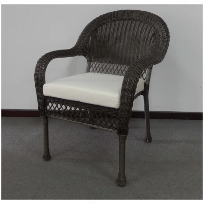 Monaco Cushioned Wicker Chair with Steel Frame, Gray Wicker and Blue Cushion