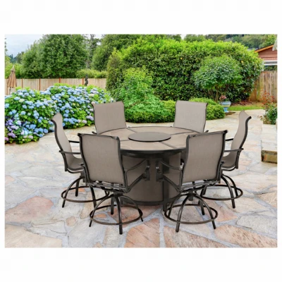 Edison Park Balcony Height Swivel Chairs with Taupe Sling Fabric and Gray Frames