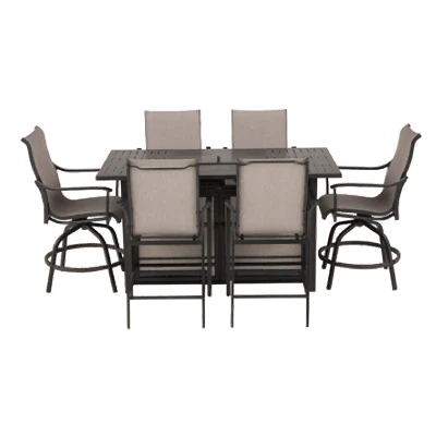 Manhattan 6-piece High Dining Chair Set With Gray Sling Over Aluminum Frames