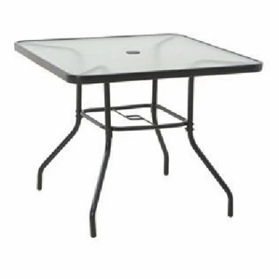 Sunny Isles 35 Inch Square Table - Black Steel Frame With Tempered Glass Top