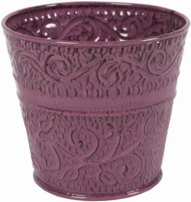 Ensley Embossed Metal Planter in Plum Color, 6 Inch Diameter