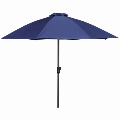 Navy Blue Patio Canopy Umbrella with Crank Open and Tilt, Aluminum Pole, 9 Foot Diameter