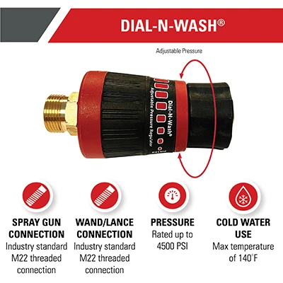 Dial-N-Wash Adjustable Pressure Washer Regulator with 3/8 Inch Female NPT Connector and 1/4 Inch Female NPT Outlet, Up to 4500 PSI