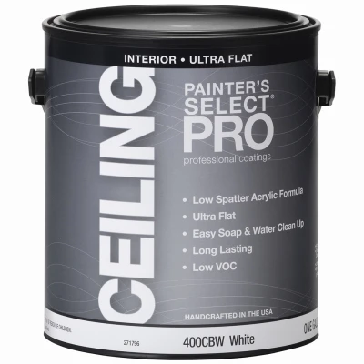 Pro 400 Latex Ceiling Paint, Brite White Flat, 1 Gallon - Non Spatter Formula