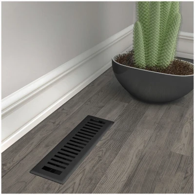Signature Series Floor Register, Black Iron Montezuma, Steel, 2-1/4 x 12 In.