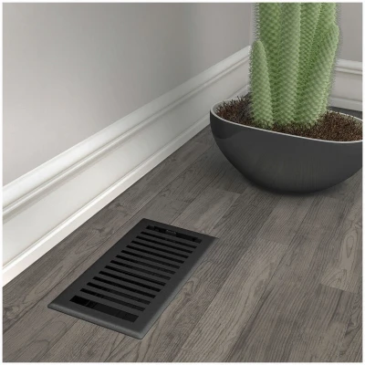 Signature Series Floor Register, Black Iron Montezuma, Steel, 4 x 10 In.