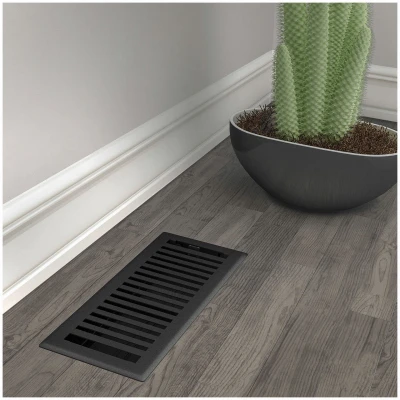 Signature Series Floor Register, Black Iron Montezuma, Steel, 4 x 12 In.
