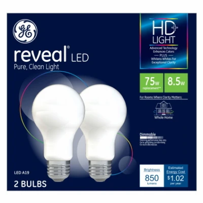LED Light Bulbs, A19, Warm White, 8.5 Watt, 2-Pk.