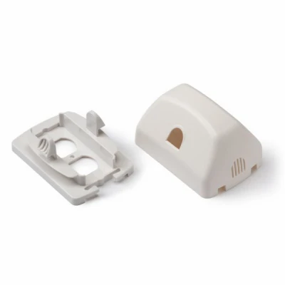 White Outlet Cover with Built-In Cord Shortener for Electrical Safety