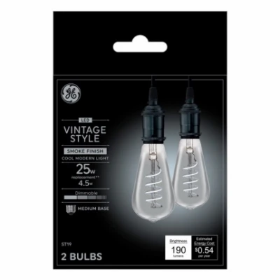 Vintage LED Bulbs, Smoke, 4 Watt, 190 Lumens, 2-Pk.