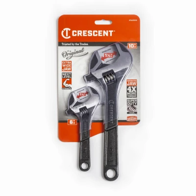 2 Piece Wide Jaw Adjustable Wrench Set with 6 Inch and 10 Inch Sizes