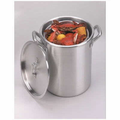 Aluminum Cooking Pot, Punched Hole Basket and Lid, 60-Qts.