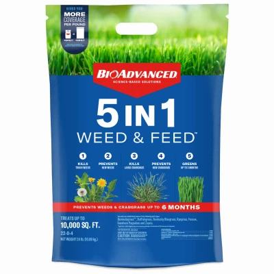 5-In-1 Lawn Fertilizer Weed & Feed, Covers 10,000 Sq. Ft.