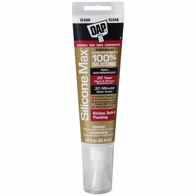 Silicone Max Premium Kitchen and Bath Sealant, 100% Silicone, Clear, 2.8-oz.
