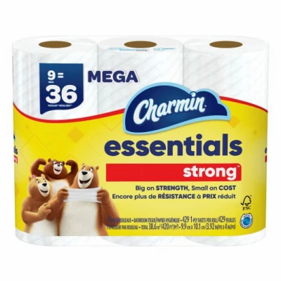 Essentials Strong Toilet Paper, 429 Sheets Per Mega Roll, 9-Pk.