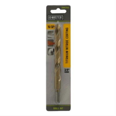15 Thirty-Second Inch by 5 and Three-Quarter Inch High-Speed Steel Drill Bit with Titanium Nitride Coating