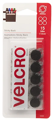 Sticky Back Fasteners, Black, 5/8 In. Coins, 15-Ct.