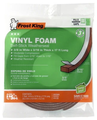 Vinyl Foam Weatherseal Tape, 3/8W x 3/16 In. T x 17 Ft.